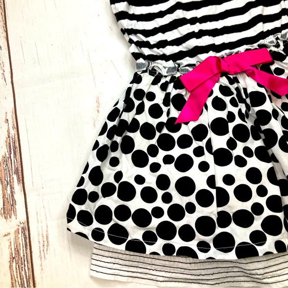Dress Sleeveless Polka Dot Black White & Hot Pink Striped Sz 5 - Picture 2 of 11